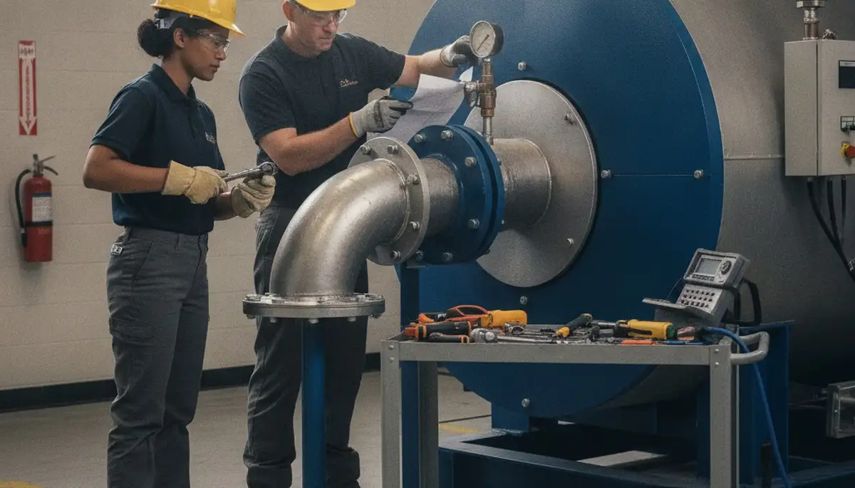 Boiler repair technician servicing a heating system in Highland Park, IL home