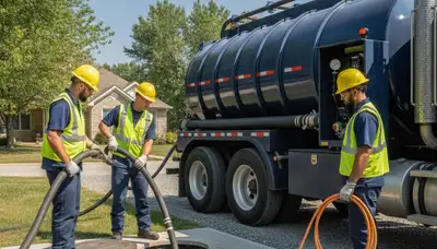 Septic pumping service truck for Highland Park, IL homes on a plumbing repair job