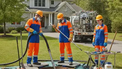 Septic tank cleaning service truck for Highland Park, IL plumbing repairs