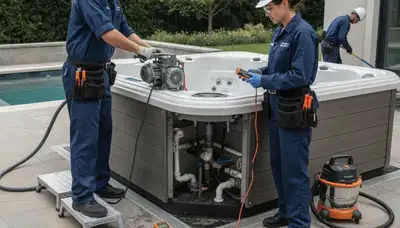Spa repair service for Highland Park, IL homes with on-call plumbers inspecting equipment